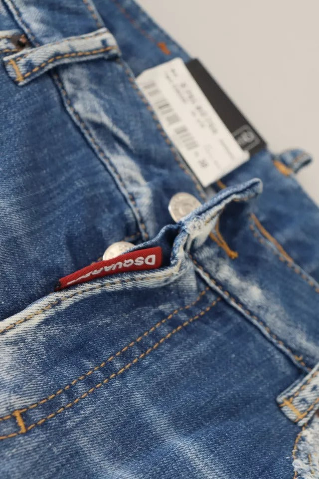 Dsquared² Mavi pamuklu düşük bel kot pantolon, havalı denim kızları için